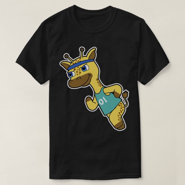 Giraffe as Jogger at Running with Head T-Shirt (Design Front)