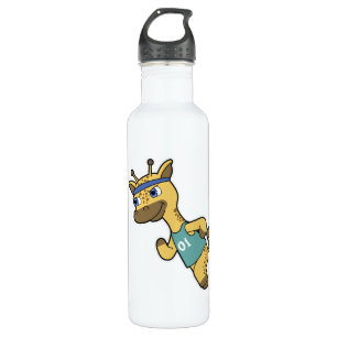 Giraffe as Jogger at Running with Headband 710 Ml Water Bottle