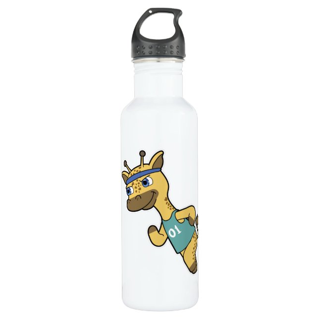 Giraffe as Jogger at Running with Headband 710 Ml Water Bottle (Front)