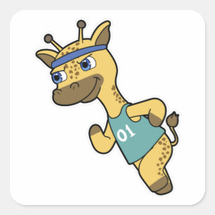 Giraffe as Jogger at Running with Headband Square Sticker