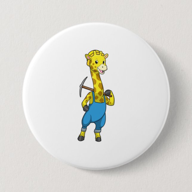Giraffe as Miner with Pickaxe 3 Inch Round Button (Front)