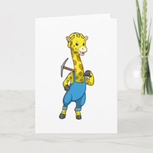Giraffe as Miner with Pickaxe Card