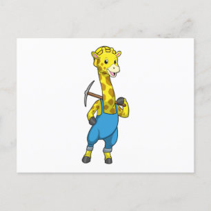 Giraffe as Miner with Pickaxe Postcard