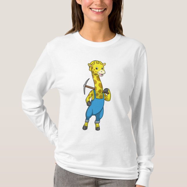Giraffe as Miner with Pickaxe T-Shirt (Front)