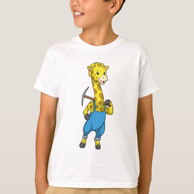 Giraffe as Miner with Pickaxe T-Shirt (Front)