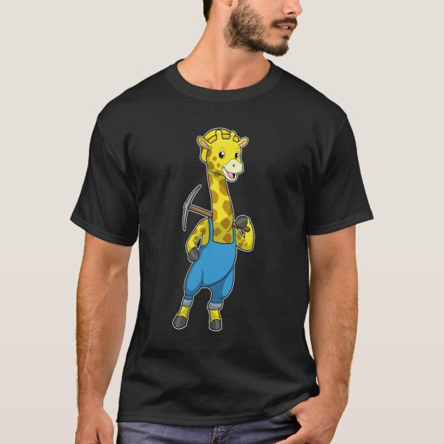 Giraffe as Miner with Pickaxe T-Shirt (Front)