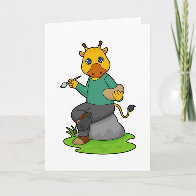 Giraffe as Painter with Paint brush Card (Front)