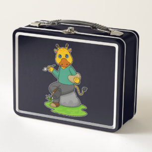 Giraffe as Painter with Paint brush Metal Lunch Box