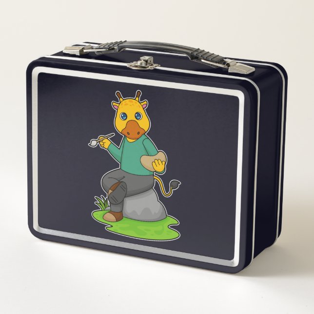 Giraffe as Painter with Paint brush Metal Lunch Box (Front)