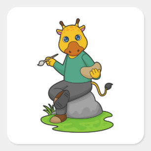 Giraffe as Painter with Paint brush Square Sticker