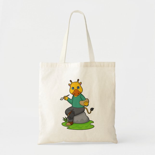 Giraffe as Painter with Paint brush Tote Bag (Front)