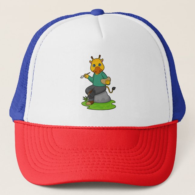 Giraffe as Painter with Paint brush Trucker Hat (Front)