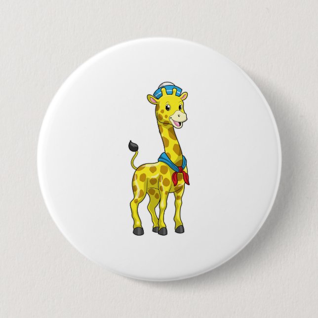 Giraffe as Sailor with Sailor hat 3 Inch Round Button (Front)