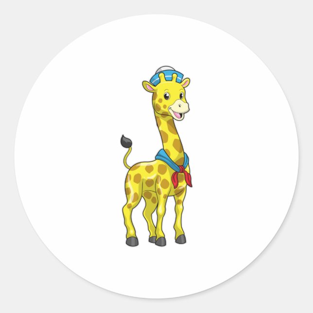 Giraffe as Sailor with Sailor hat Classic Round Sticker (Front)