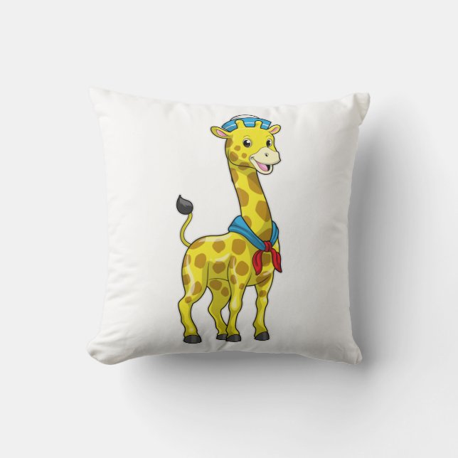 Giraffe as Sailor with Sailor hat Throw Pillow (Front)