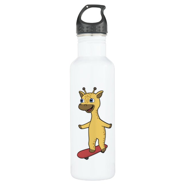 Giraffe as Skater with Skateboard 710 Ml Water Bottle (Front)