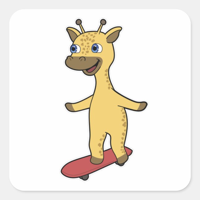 Giraffe as Skater with Skateboard Square Sticker (Front)