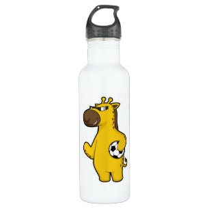 Giraffe as Soccer player with Soccer ball 710 Ml Water Bottle