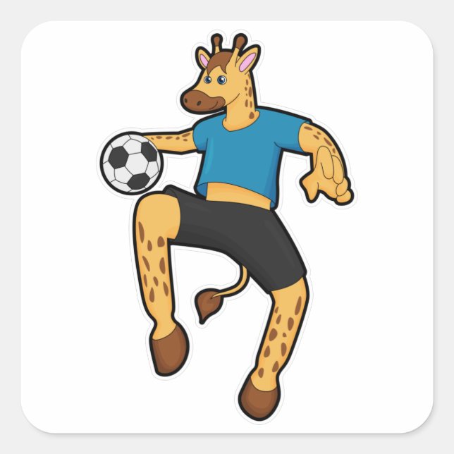 Giraffe as Soccer player with Soccer ball Square Sticker (Front)