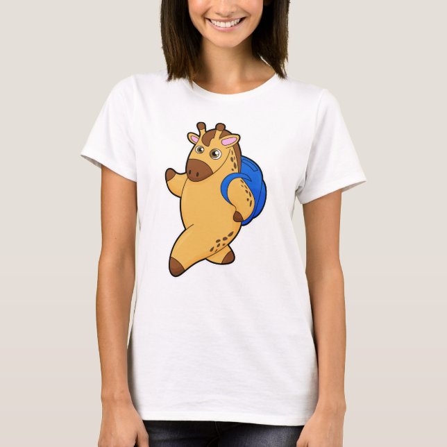 Giraffe as Student with Backpack T-Shirt (Front)