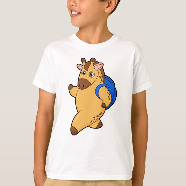 Giraffe as Student with Backpack T-Shirt (Front)
