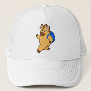 Giraffe as Student with Backpack Trucker Hat