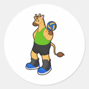 Giraffe as Volleyball player with Volleyball Classic Round Sticker