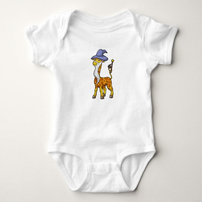 Giraffe as Wizard with Magic wand & Hat Baby Bodysuit (Front)