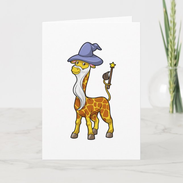 Giraffe as Wizard with Magic wand & Hat Card (Front)