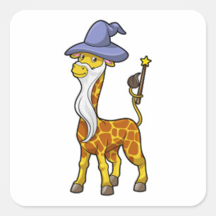 Giraffe as Wizard with Magic wand & Hat Square Sticker