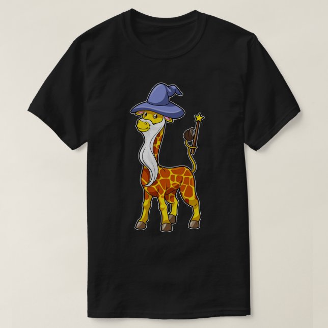 Giraffe as Wizard with Magic wand Hat T-Shirt (Design Front)