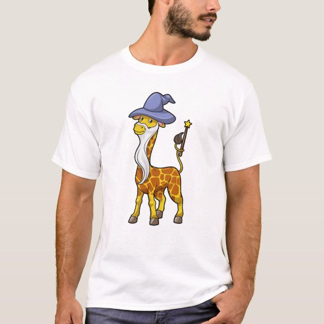 Giraffe as Wizard with Magic wand & Hat T-Shirt (Front)