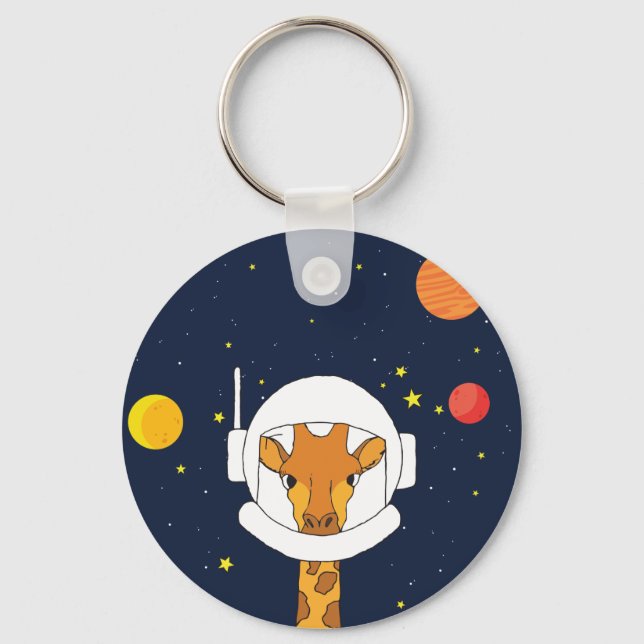 Giraffe Astronaut Animal With Space Helmet Clipart Keychain (Front)