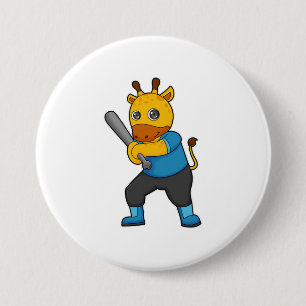Giraffe at Baseball  with Baseball bat 3 Inch Round Button