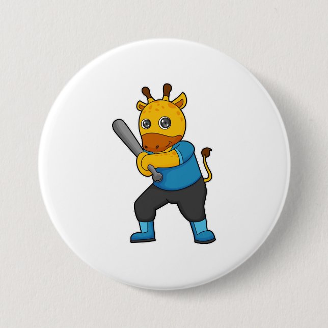 Giraffe at Baseball  with Baseball bat 3 Inch Round Button (Front)