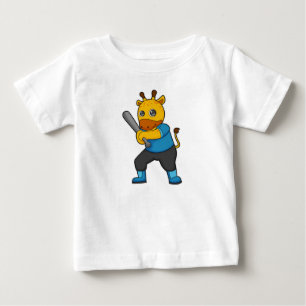 Giraffe at Baseball with Baseball bat Baby T-Shirt
