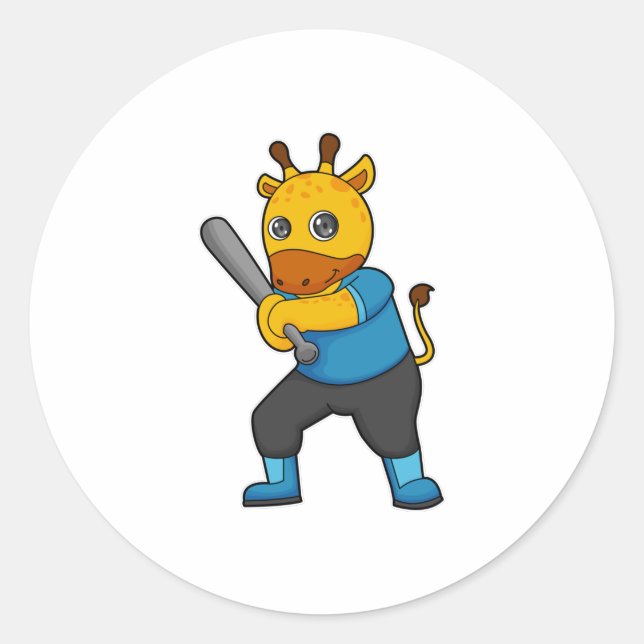 Giraffe at Baseball  with Baseball bat Classic Round Sticker (Front)