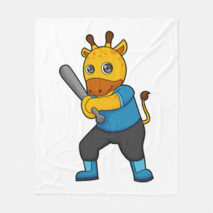 Giraffe at Baseball  with Baseball bat Fleece Blanket