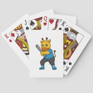Giraffe at Baseball  with Baseball bat Playing Cards