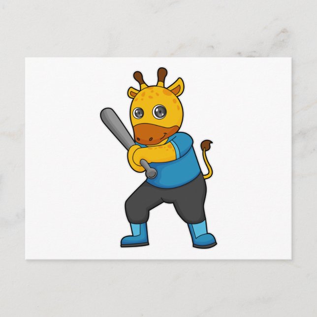 Giraffe at Baseball  with Baseball bat Postcard (Front)