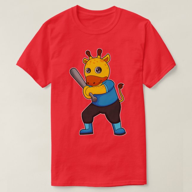 Giraffe at Baseball with Baseball bat T-Shirt (Design Front)