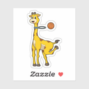 Giraffe at Basketball with Basketball hoop