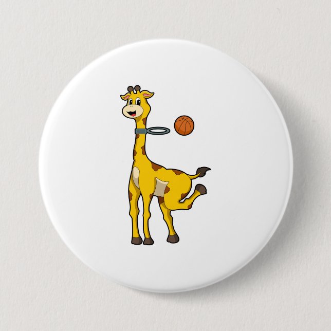 Giraffe at Basketball with Basketball hoop 3 Inch Round Button (Front)