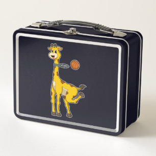 Giraffe at Basketball with Basketball hoop Metal Lunch Box