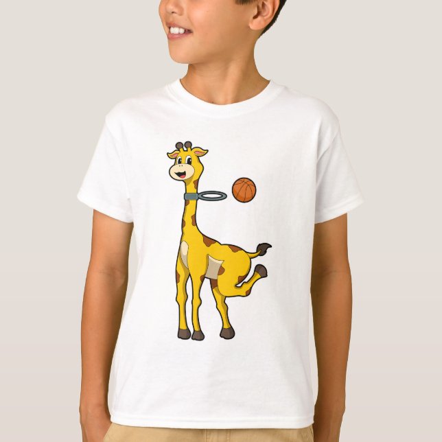 Giraffe at Basketball with Basketball hoop T-Shirt (Front)