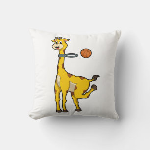 Giraffe at Basketball with Basketball hoop Throw Pillow