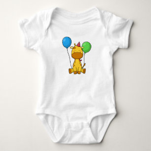 Giraffe at Birthday with Balloons Baby Bodysuit