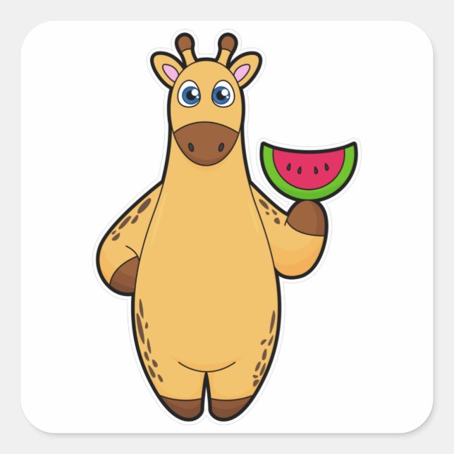 Giraffe at Eating with Watermelon Square Sticker (Front)