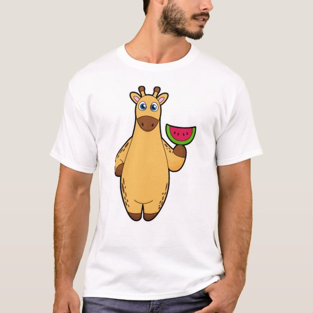 Giraffe at Eating with Watermelon T-Shirt (Front)
