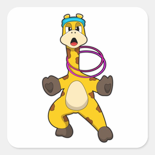 Giraffe at Fitness with Swing ring Square Sticker (Front)